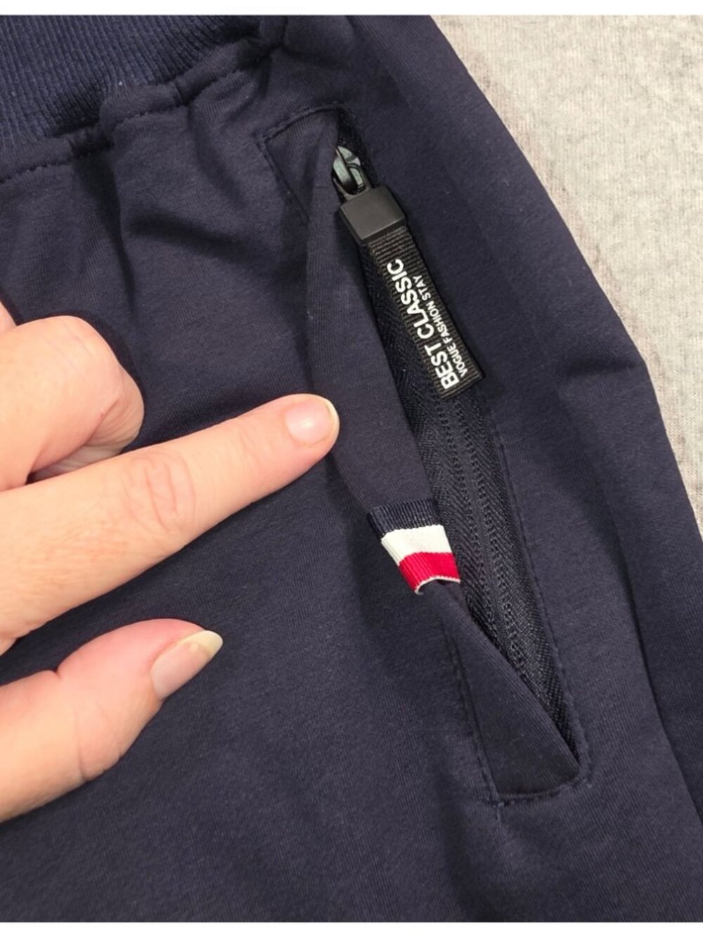 Men's Navy Short Drawstring with Zipper Pockets - Picture 3 of 4